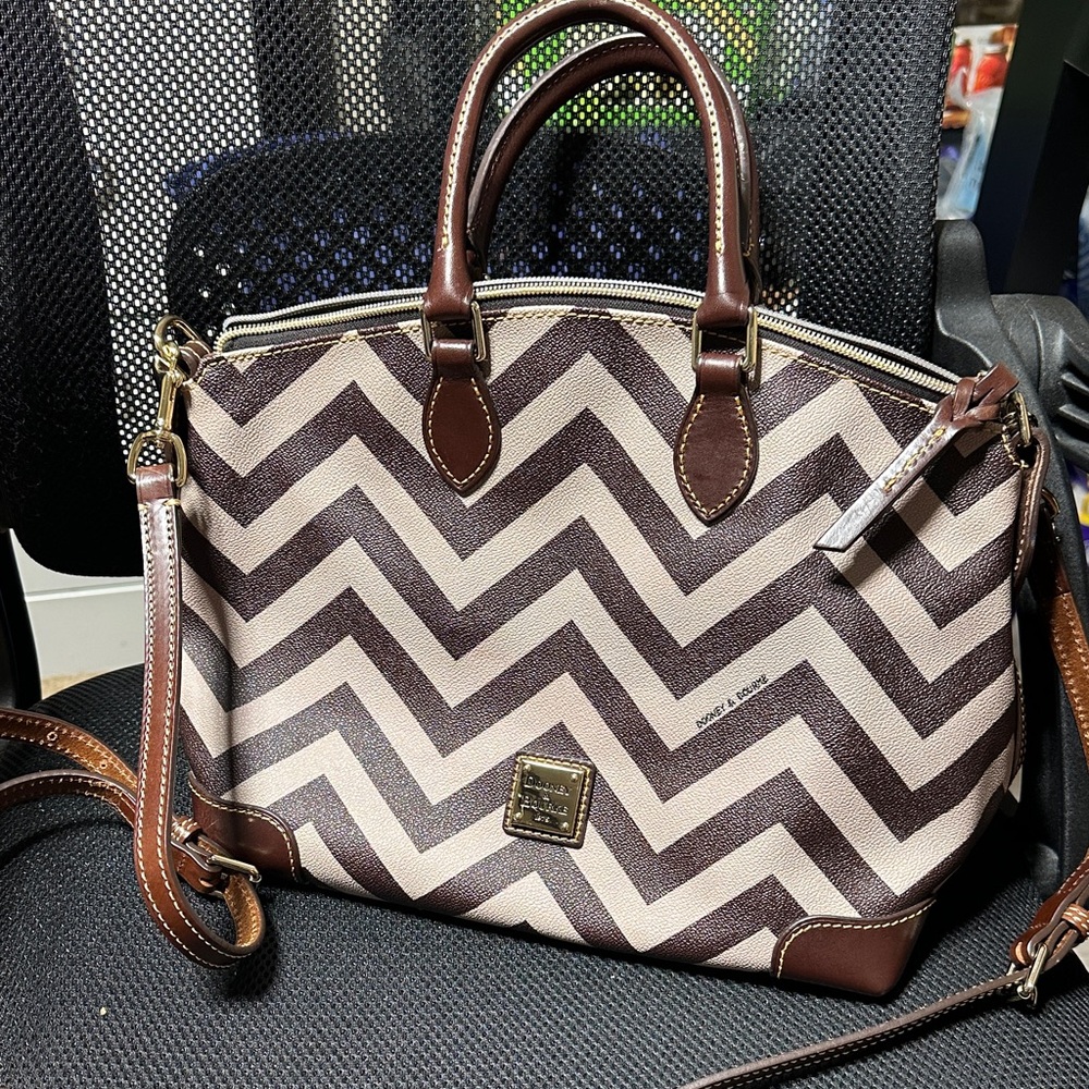 Dooney & Bourke Brown and Cream Chevron Satchel